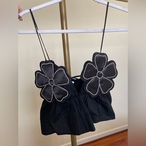 Black Floral Embellished Top